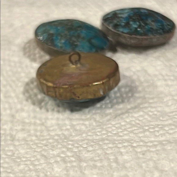 Turquoise and Gold Round Buttons Vintage Jewelry Making - Picture 4 of 15
